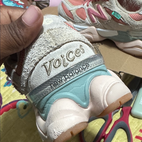 New Balance Women's Peach & Pink 9060 Suede Mesh Sneaker - Picture 6 of 7